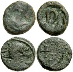 Lot 134.  Lot of Two Vandalic Æ Nummi. Includes the following: Gunthamund. 484-496 AD. Æ Nummus (8mm - 0.67 g). Carthage mint. Diademed, draped, and cuirassed bust right / D within wreath. MEC 1, 13-4