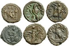 Lot 149.  Lot of Six Roman Alexandria Tetradrachms. Lot includes the following: Carinus. Year 1. Eagle between two standards. Emmett 4005 // Carinus. Year 3. Eagle standing left, head turned right. Em