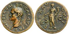 Lot 96.  GALBA. 68-69 AD. Æ Dupondius (29mm - 13.52 g). Rome mint. IMP SER GAL-BA CAE AVG TR P, laureate head left / PA-X AV-GVST, S-C across fields, Pax standing left, holding branch in right hand, c