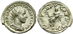 Lot 204.  GORDIAN III. 238-244 AD. AR Antoninianus (23mm - 4.61 g). Rome mint. Struck 242-3 AD. IMP GORDIANVS PIVS FEL AVG, radiate, draped and cuirassed bust right, seen from behind / P M TR P V COS 