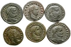Lot 316.  Lot of Six Roman Folles. Includes the following issues: Constantius I, as Caesar. Antioch mint. Genius standing left. RIC VI 57a // Galerius. Cyzicus mint. Genius standing left. RIC VI 42 //