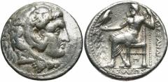 Seleukid Kingdom. Seleukos I Nikator. 312-281 B.C. AR tetradrachm (27 mm, 16.99 g, 12 h). Babylon II, in the name of Alexander III, ca. 311-300 B.C. Head of Herakles right, wearing lion's skin headdre