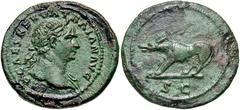 Trajan. A.D. 98-117. Æ quadrans (18 mm, 2.91 g, 6 h). Rome, ca. A.D. 109. IMP CAES NERVA TRAIAN AVG, laureate bust of Trajan right, slight drapery on far shoulder / S C in exergue, she-wolf at bay lef