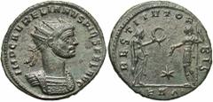 Aurelian. A.D. 270-275. Æ antoninianus (22 mm, 3.67 g, 12 h). Serdica, A.D. 274/5. IMP C AVRELIANVS PIVS FEL AVG, radiate and cuirassed bust of Aurelian right / RESTITVT OR-BIS, female standing right,