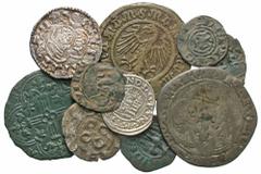 [Medieval]. Lot of ten AR and BI coins and jetons. Includes: England, Anglos-Saxon. Cnut. AR penny. Quatrefoil type. London. VF // France. Charles VII. BI douzain. Fair // France, Melgueil. Bishopric.