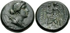 Lydia, Philadelphia. 2nd-1st centuries B.C. Æ (20 mm, 9.75 g, 1 h). Hermippos, son of Hermogenes, archieros. Draped bust of Artemis right, bow and quiver at shoulder / [Φ]ΙΛΑΔΕΛΦΕΩΝ, Apollo seated lef