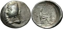 Parthian Kingdom. Phriapatios to Mithradates I. Ca. 185-132 B.C. AR drachm (20 mm, 3.76 g, 12 h). Hekatompylos. Diademed and draped bust of Mithradates I left, wearing bashlik / BAΣIΛEΩΣ MEΓAΛOY APΣ-A
