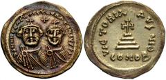 Heraclius. 610-641. Base AV solidus (21 mm, 4.38 g, 6 h). Constantinople, ca. 626-629. δδ NN hЄRACLIЧS Єτ hЄRA CONSτ PP AV, crowned and draped busts of Heraclius and Heraclius Constantine facing; abov