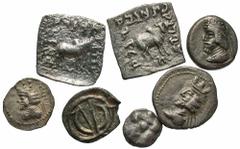 [Greek & Non-Classical]. Lot of seven AR. Includes: Macedonia, Neapolis. Obol. Fine // Baktrian Kingdom. Apollodotos I. Drachm. VF, very porous (2) // Persis. Darios II. Hemidrachm. VF // Persis. Arta