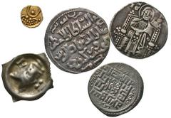[Medieval]. Lot of five AV and AR. Includes: Italy, Venice. Giovanni Soranzo. AR grosso // Switzerland, Basel. Johann II Senn von Münsingen, Bishop. AR bracteate pfennig // Seljuqs of Rum. Kay Khosrau
