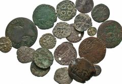 [Medieval]. Lot of twenty-two miscellaneous issues. Includes: imitative 'Vandalic' Æ nummus // Crusader BI denier from Jerusalem // Crusader issues from Cyprus (5) // Ottoman AR akces (2) // pierced V