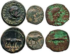 [Roman Imperial]. Lot of three Trajan-era Hercules/Boar coins. Includes: Quadrans. Rome. IMP CAES TRAIAN AVG GERM, bust of Hercules, diademed, right / S C in exergue, boar walking right. RIC 702; BMC 