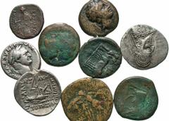[Miscellaneous]. Lot of nine ancient AR and Æ. Includes: Campania, Neapolis. Æ (2) // Pontos, Amisos. Æ // Bithynian Kingdom. Prusias I-II. Æ // Seleukid Kingdom. Antiochos III. Æ // Parthian Kingdom.