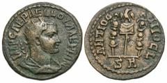 Pisidia, Antiochia. Valerian I. A.D. 253-260. Æ (22 mm, 6.68 g, 5 h). IMP CAE P AELL OVΛEPIΩN, radiate, draped and cuirassed bust of Valerian I right / ANTIOC-HIO CL around, SR in exergue, vexillum su