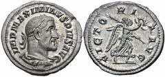Maximinus I 'Thrax'. A.D. 235-238. AR denarius (20 mm, 2.97 g, 11 h). Rome, A.D. 236. IMP MAXIMINVS PIVS AVG, laureate, draped and cuirassed bust of Thrax right / VICTO-RI-A AVG, Victory advancing rig