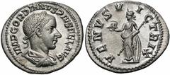 Gordian III. A.D. 238-244. AR denarius (20 mm, 2.93 g, 7 h). Rome, A.D. 240. IMP GORDIANVS PIVS FEL AVG, laureate, draped and cuirassed bust of Gordian III right / VENVS V-ICTRIX, Venus standing facin