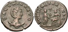 Salonina. Augusta, A.D. 254-268. BI antoninianus (20 mm, 4.31 g, 11 h). Antioch, under Valerian I and Gallienus, A.D 258-260. SALONINA AVG, diademed and draped bust of Salonina right, resting on a cre