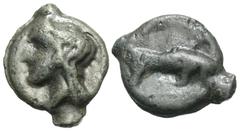 Celtic Coins Britain, Kent Region. Cantiaci. Uncertain rulers. Ca. 120-100 B.C. Cast Æ unit (17 mm, 3.93 g, 2 h). Thurrock MA type. Laureate head of Apollo left / Bull butting right; no trace of inscr