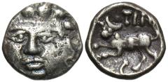 Celtic Coins Britain, Southern Region. Regni & Atrebates. Tincomarus. Ca. 25 B.C.-A.D. 10 AR unit (11 mm, 1.27 g, 12 h). Tincomarus Cernunnos type. Facing horned head / TIN-C, bull charging left, head