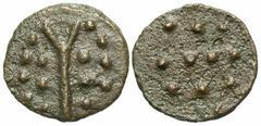 Celtic Coins Britain, South Western Region. Durotriges. Mainstream series. Ca. 58 B.C.-A.D. 43 Cast Æ unit (18 mm, 1.97 g). Hengistbury Multi Dots type. Spike with seven pellets on each side / Three r