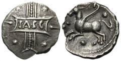 Celtic Coins Britain, North Thames Region. Catuvellauni. Tasciovanus. Ca. 25 B.C.-A.D. 10 AR unit (14 mm, 1.28 g, 10 h). Tasciovanus Pegasus Star type. TASC in tablet on vertical wreath / Pegasus spri