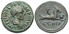 Roman Provincial Coins Mysia, Parium. Macrinus. A.D. 217-218. Æ (22 mm, 6.54 g, 1 h). IMP C M OPE SEV MACRINVS, laureate, draped and cuirassed bust of Macrinus right / C G I H P, capricorn right, with