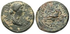 Roman Provincial Coins Lycaonia, Hyde. Faustina II. Augusta, A.D. 147-175. Æ (20 mm, 7.55 g, 6 h). ΦΑV?ΤЄΙΝ-Α ?ЄΒΑ?ΤΗ, diademed and draped bust of Faustina II right / ΥΔΗ[?] Ι-ЄΡΑC Κ-ΟΙΝ ΛΥΚΑΟ, bearde