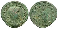 Roman Imperial Coins Gordian III. A.D. 238-244. Æ sestertius (31 mm, 21.84 g, 12 h). Rome, A.D. 239. IMP CAES M ANT GORDIANVS AVG, laureate, draped and cuirassed bust of Gordian III / P M TR P II COS 