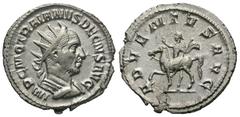 Roman Imperial Coins Trajan Decius. A.D. 249-251. AR antoninianus (22 mm, 3.83 g, 11 h). Rome, A.D. 250. IMP C M Q TRAIANVS DECIVS AVG, radiate, draped and cuirassed bust of Trajan Decius right / ADVE