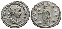Roman Imperial Coins Herennius Etruscus. As Caesar, A.D. 250-251. AR antoninianus (22 mm, 5.20 g, 7 h). Rome, A.D. 250. Q HER ETR MES DECIVS NOB C, radiate and draped bust of Herennius Etruscus right 
