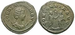 Roman Imperial Coins Salonina. Augusta, A.D. 254-268. BI antoninianus (23 mm, 3.53 g, 12 h). Antioch, A.D. 260-268. CORN SALONINA AVG, diademed and draped bust of Salonina right, resting on a crescent