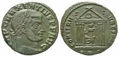 Roman Imperial Coins Maxentius. A.D. 306-312. Æ follis (27 mm, 5.81 g, 12 h). Rome, A.D. 308-310. IMP C MAXENTIVS P F AVG, laureate head of Maxentius right / CONSERV VRB SVAE, Roma seated facing, head