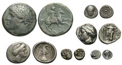 Lot 171.  [Greek] Lot of six Greek coins. Includes: Sicily, Syracuse, Hieron II. Æ 25 mm // Thrace, Mesembria. AR diobol // Euboia, Chalkis. AR drachm // Euboia, Eretria. AR drachm // Ionia, Miletos. 