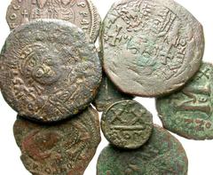 Lot 152.  Lot of 8 Byzantine Æ's. Includes the following: Justinian I. Half Follis. Year 14. SB 164 // Justinian I. Follis. Year 24. SB 207 // Justinian I. Follis. Year 23. SB 220 // Maurice Tiberius 