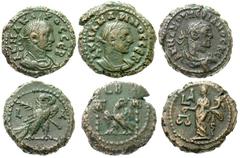 Lot 120.  Lot of Three Alexandrian Tetradrachms Featuring Carus, Carinus and Numerian. Includes the following: Carus. Year 1. Eagle standing right, palm over shoulder. Emmett 3999 // Carinus. Year 2. 