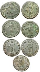 Lot 201.  Lot of Seven Roman Folles. Includes the following: Galerius, as Caesar: Trier (RIC 508b), Ticinum (RIC 44b), Antioch (RIC 57b) // Galerius, as Augustus: Cyzicus (RIC 42), Nicomedia (RIC 54 -