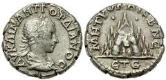 Lot 65.  CAPPADOCIA. Caesarea. Gordian III. 238-244 AD. AR Didrachm (20mm - 5.92 g). Year 5 (241/2 AD). Laureate and draped bust right, seen from behind / Mt. Argaeus flanked by pellets. Bland, "The B