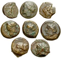 Lot 142.  Lot of Eight Different Sicilian Æ's. Includes the following: Himera. Æ 13mm. SNG ANS 185 var. (rider left) // Himera. Æ Hemiltron. SNG ANS 186 // Himera. Æ 12mm. SNG ANS 190 // Syracuse. Æ T