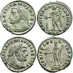 Lot 79.  GALERIUS, as Caesar. 293-305 AD. Æ Follis (27mm - 8.87 g). Lugdunum mint. Struck 303-305 AD. MAXIMIANVS NOB C, laureate and cuirassed bust left / GENIO POP-VLI ROMANI, Genius standing left, h