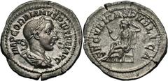 Coins - Ancient Romeins - Romain - Roman Gordian III Denarius (241 AD) Obverse: Laureate, draped and cuirassed bust right. Reverse: Securitas seated left, propping head with hand and holding scepter R