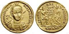 STAROŻYTNOŚĆ Solidus, 355-361, Antiochia; Aw: Popiersie cesarza trzy...Konstancjusz II (324–361), Solidus, 355–361, Antiochia; Aw: Popiersie cesarza trzymającego włócznię i tarczę na wprost, FL IVL CO