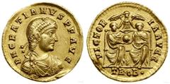 STAROŻYTNOŚĆ Solidus, 367-375, Trewir; Aw: Popiersie cesarza w prawo...Gracjan (367–383), Solidus, 367–375, Trewir; Aw: Popiersie cesarza w prawo, D N GRATIANVS P F AVG; Rw: Dwóch cesarzy trzymających