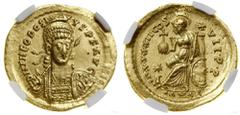 STAROŻYTNOŚĆ Solidus, (441-450), Konstantynopol; Aw: Popiersie cesar...Teodozjusz II (408–450), Solidus, (441–450), Konstantynopol; Aw: Popiersie cesarza z włócznią i tarczą na wprost, D N THEODOSIVS 