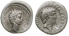 ROMAN REPUBLIC; Roman Republic - Marcus Antonius and M. Barbatius Pollio 41 BC. denar 41 pne, mennica ruchoma, Aw: Głowa Marka Antoniusza w prawo, M ANT IMP V III VIR R P C M BARBAT Q II, Rw: Głowa Ok