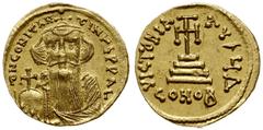 BYZANTINE COINS; Byzantine Empire - Constans II 641-688. solidus 651-654, Konstantynopol; Aw: Popiersie cesarza na wprost, trzymającego glob z krzyżem, D N CONSTANTINЧS P P AVG; Rw: Krzyż na czterosto