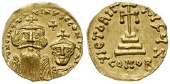 BYZANTINE COINS; Byzantine Empire - Constans II and Constantine IV 641-688. solidus 654-659, Konstantynopol; Aw: Popiersia cesarzy na wprost, napis dN CONSTATINЧS C CONSTA; Rw: Krzyż na czterostopniow