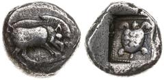 Ancient coins; Greece and posthellenic period - Lycia. stater ok. 480-460 pne; Aw: Dzik atakujący w prawo; Rw: Żółw w kwadracie incusum; SNG von Aulock 4072, SNG Cop. 385; srebro 19 mm, 8.74 g, przyzw