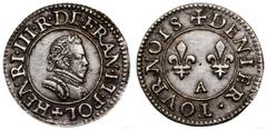 POLSKA NOWOŻYTNA Henryk Walezy (1573–1575–1589), Denar turoński (denier tournois), bez daty, mennica Paryż; Aw: Popiersie władcy w prawo, + HENRI. III. R. DE. FRAN. ET. POL; Rw: Dwie lilie, poniżej oz