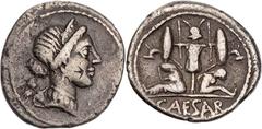 RÖMISCHE MÜNZEN IMPERATORISCHE PRÄGUNGEN C. Iulius Caesar, gest. 44 v. Chr. AR-Denar 46/45 v. Chr. Heeresmzst. in Spanien Vs.: Kopf der Venus mit Diadem n. r., dahinter Cupido, Rs.: Tropaeum aus galli