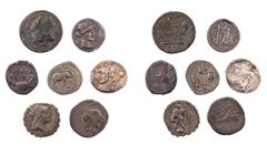 LOTS ANTIKER MÜNZEN Lot, römische Münzen Prägungen der Römischen Republik: Anonym, nach 211 v. Chr., Quadrans; Ti. Quinctius, 112/111 v. Chr., Denar; L. Iulius Bursio, 85 v. Chr., Denar; C. Poblicius 